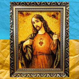 Ікона з бурштину Ісус Христос Господь Вседержитель  20*30