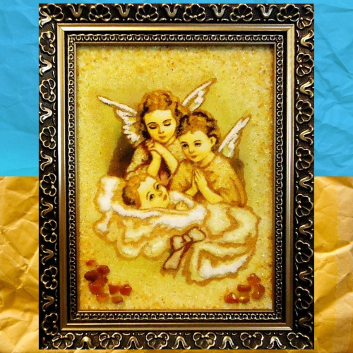 Ікона з бурштину Ангелочки 15*20