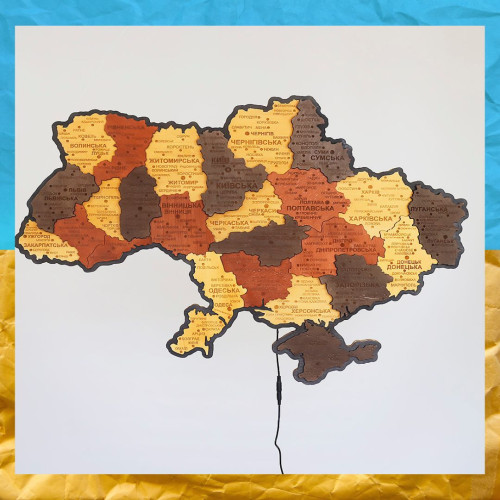 Карта України настінна середня 92.5*64.6 см з синьою підсвіткою 